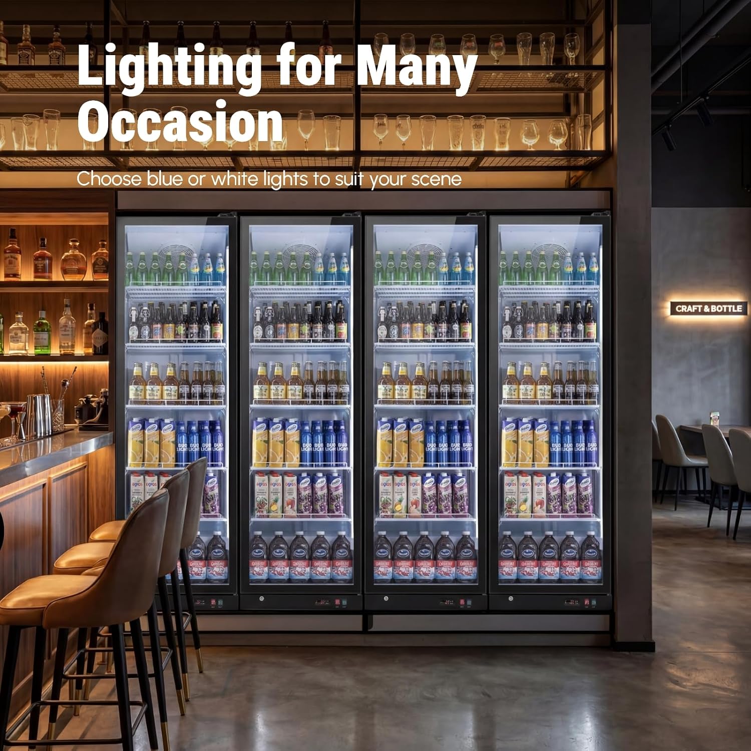Yeego Commercial Refrigerators - 17.5 Cu.Ft Glass Door Commercial Beverage Refrigerators with Dual LED Light & Adjustable Shelves, 32-50°F Commercial Cooler for Stores Bakery Bar Offices Restaurants