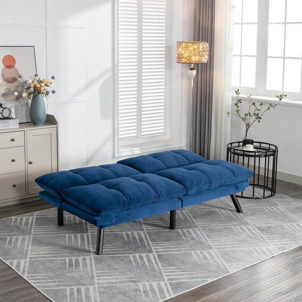 Ball & Cast 71' Futon Sofa Bed, Mordern Upholstered 2 Seater Couch with Adjustable Backrest,Folding Loveseat with Metal Legs for Living Room,Office,Navy Blue