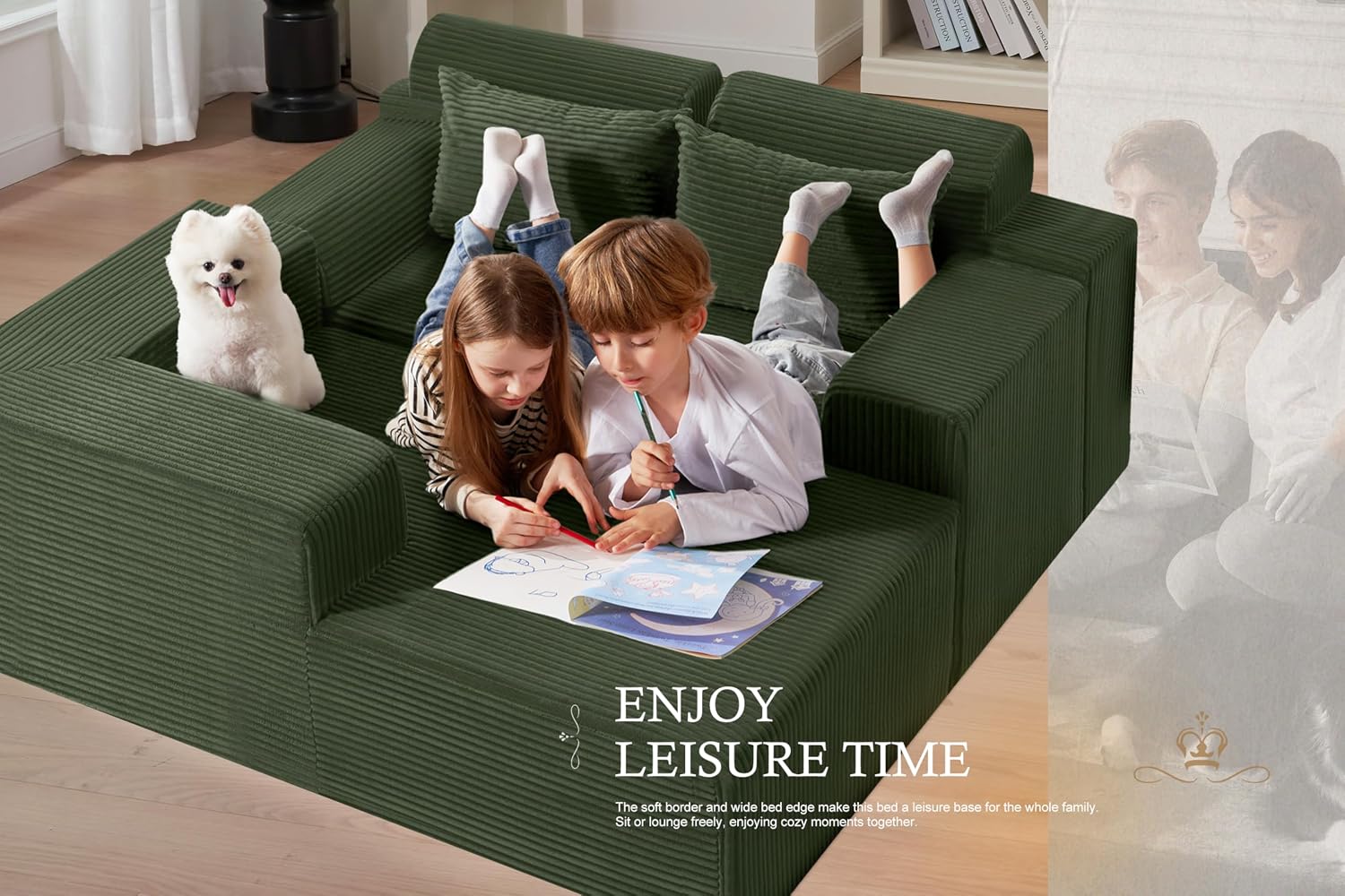 HABUTWAY Sectional Couches for Living Room,No Assembly L Shaped Couch 105' Modular Sectional Sofa Couch with Deep Seat,Cloud Couches Furniture Sets for Apartment,Corduroy (Green, Left Facing)