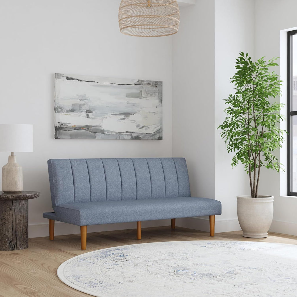 Spatial Order Upholstered Bergen Convertible Futon Sofa Bed, Modern Sofa Couches for Living Room, Small Spaces, Dorm, Apartment, Blue Woven