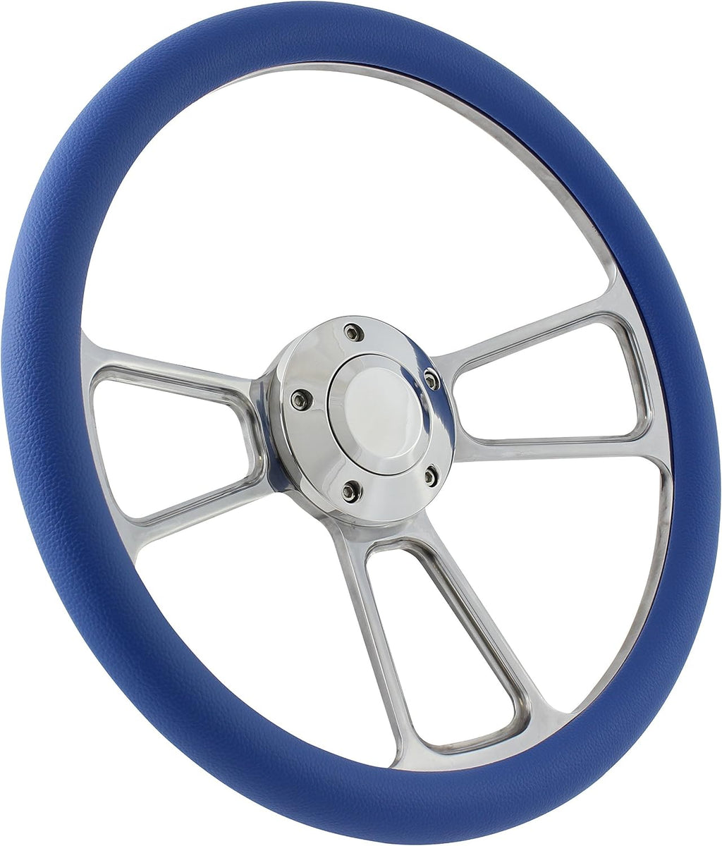 5-bolt Steering Wheel 14 Inch Aluminum with Sky Blue Wrap and Horn