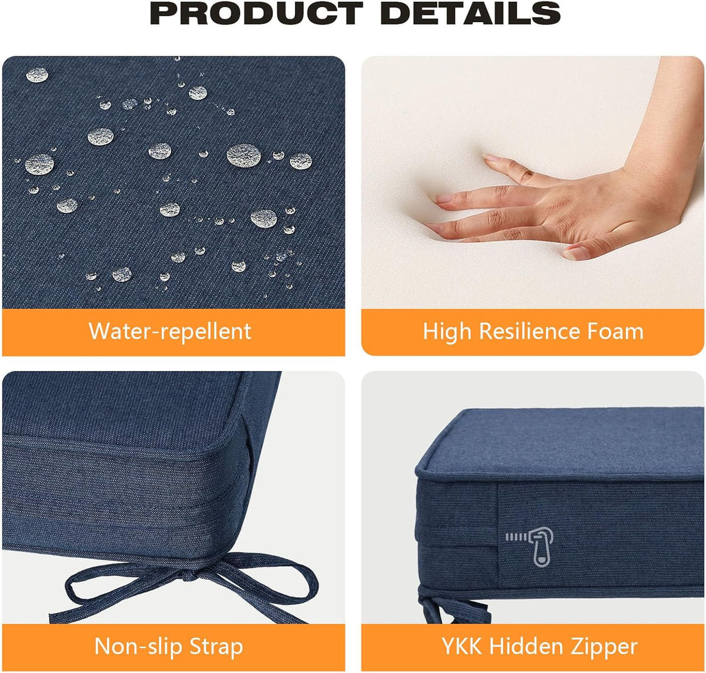 Unimatta Sunbrella Square Corner Seat Cushions, 18.5' x 16' x 3', Set of 4, Indoor Outdoor Water Repellent Universal Chair Pads with Ties for Patio Furniture, Garden Dining Chairs, Specrtum Indigo