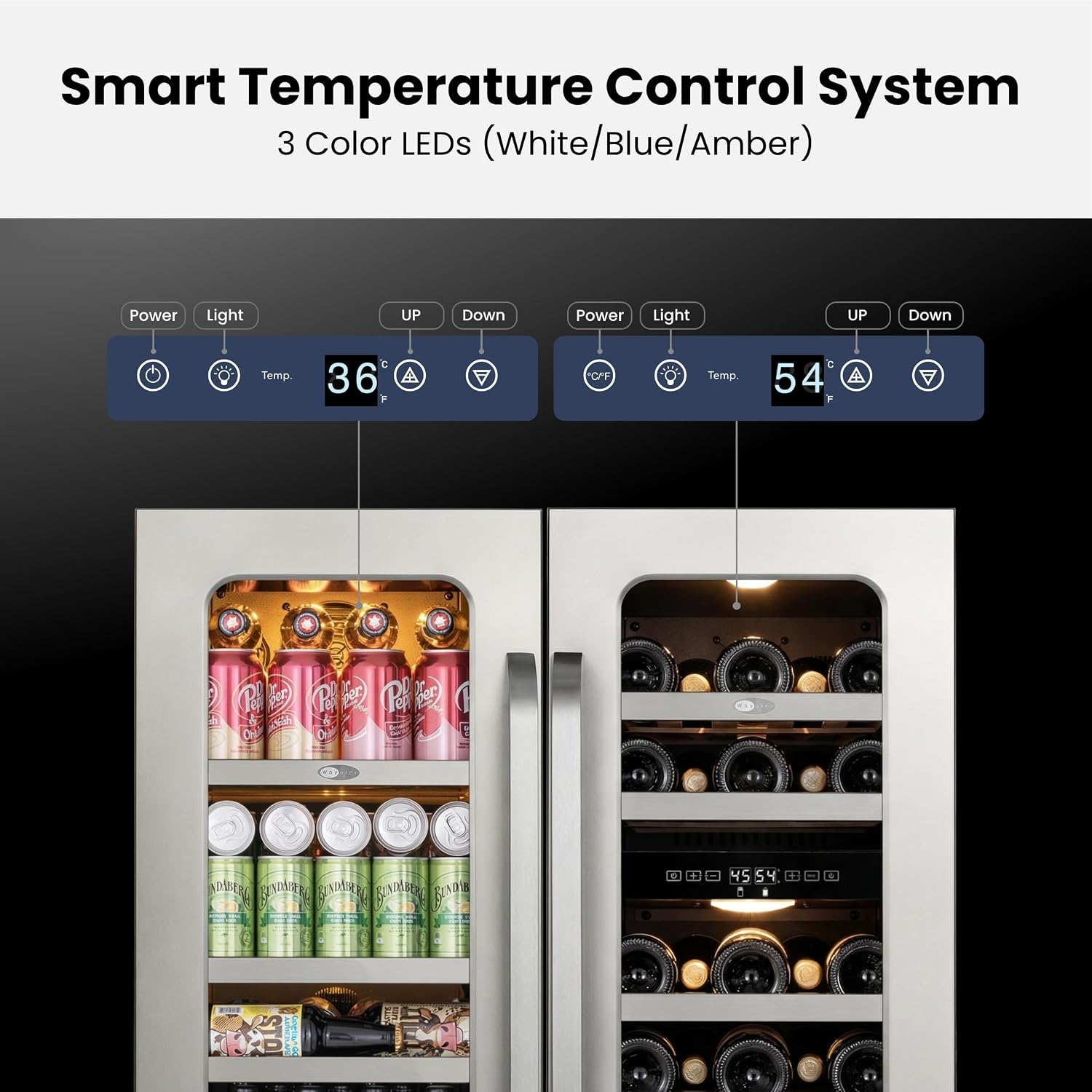 Wine and Beverage Refrigerator, 30' Dual Zone Under Counter Wine Beverage Cooler Built-In or Freestanding Wine Fridge with Glass French Door Holds 80 Can & 29 Bottle
