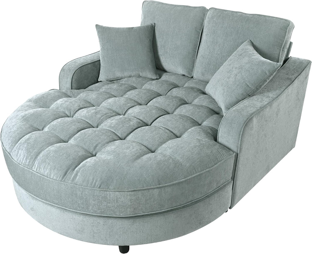 Merax 55' Modern Chaise Lounge Sofa Bed, Chenille Upholstered Couch with Tufted Seat and Removable & Adjustable Pillows for Living Room, Misty Green