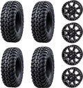 Tusk Racing Four 30x10-14 TERRABITE Heavy Duty 8-Ply Radial UTV Tires mounted on CASCADE Wheels - For POLARIS applications 4/156 bolt pattern Includes Lug Nuts (4+3 Offset, Machined/Black)
