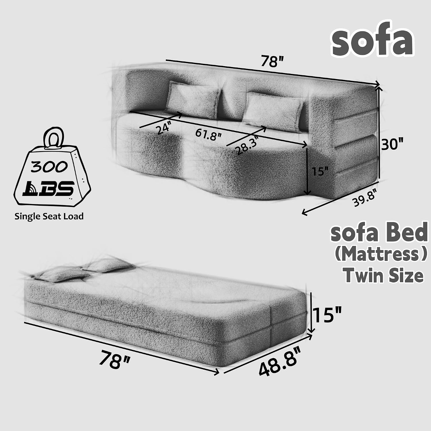 78' Twin Size Convertible Folding Sleeper Sofa Bed, Corduroy Futon Sofa Bed with Pillow, Foam Mattress Loveseat Cloud Couch, No Assembly Floor Couches for Living Room, Playroom, Apartment Baby Pink