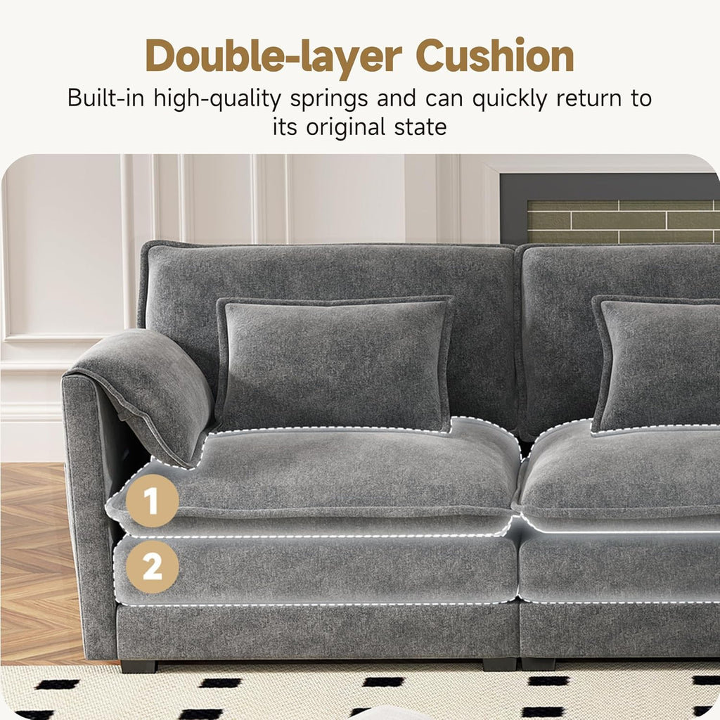 Real Relax 145'' Modular Sectional Sofa, U Shaped Chenille Convertible Couch with Movable Ottoman, 8 Pillows and 2 Armrest Pillows for Living Room, Office and Leisure Places, Dark Gray