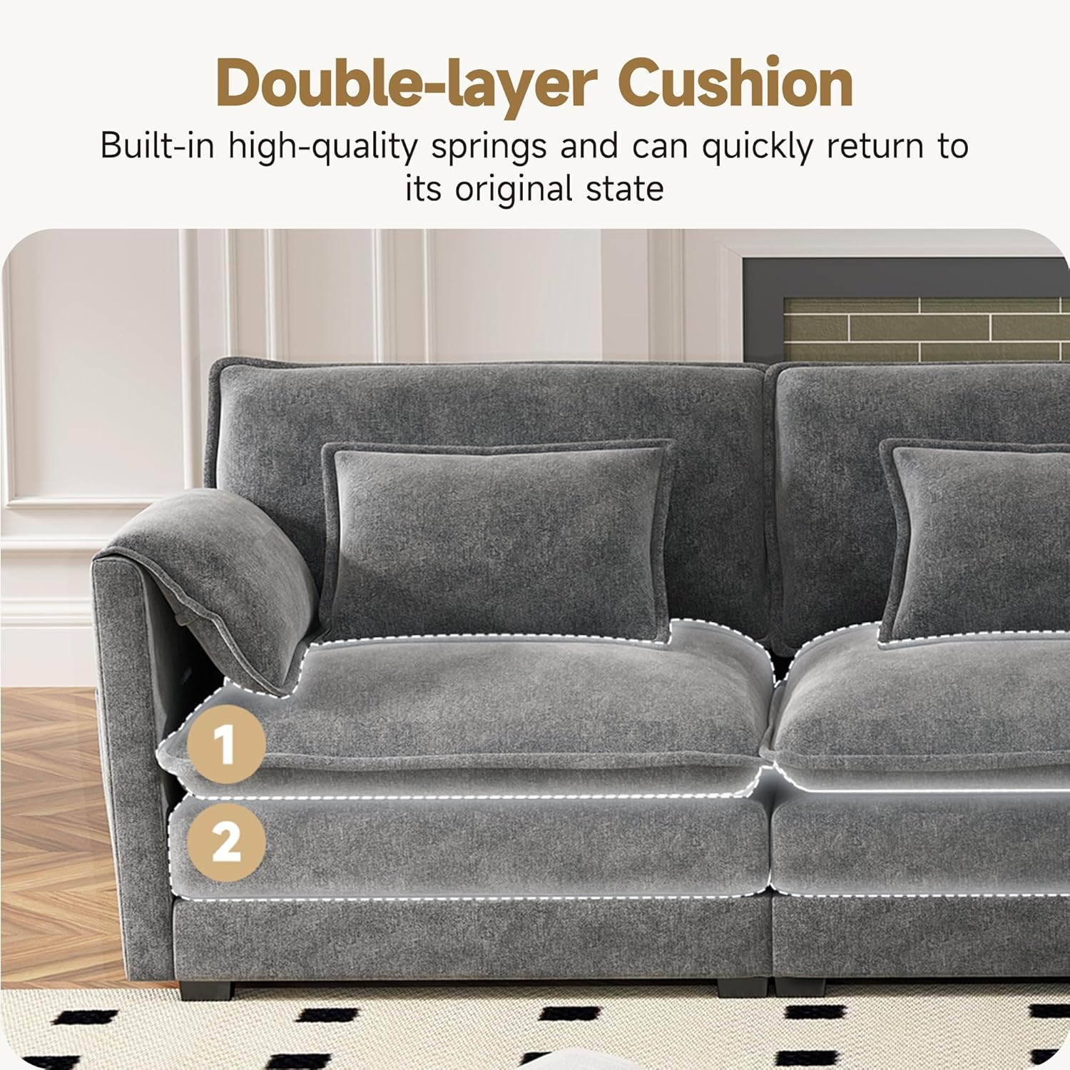 Real Relax 145'' Modular Sectional Sofa, U Shaped Chenille Convertible Couch with Movable Ottoman, 8 Pillows and 2 Armrest Pillows for Living Room, Office and Leisure Places, Dark Gray