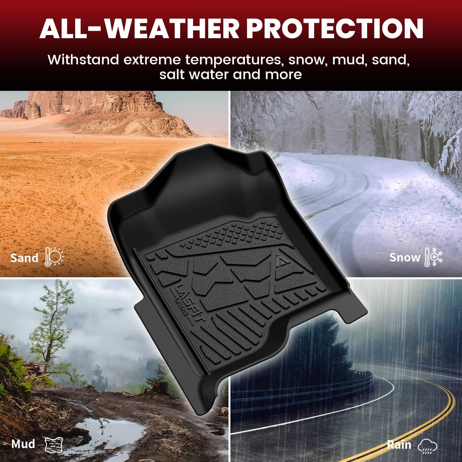 LASFIT Floor Mats 2007-2013 for Chevy Silverado/GMC Sierra 1500, 2007-2014 2500 HD 3500 HD, Gasoline only, Crew Cab, 1st Row Bucket Seat, All Weather TPE Custom Fit Car Floor Mats (2007 Only New Body)