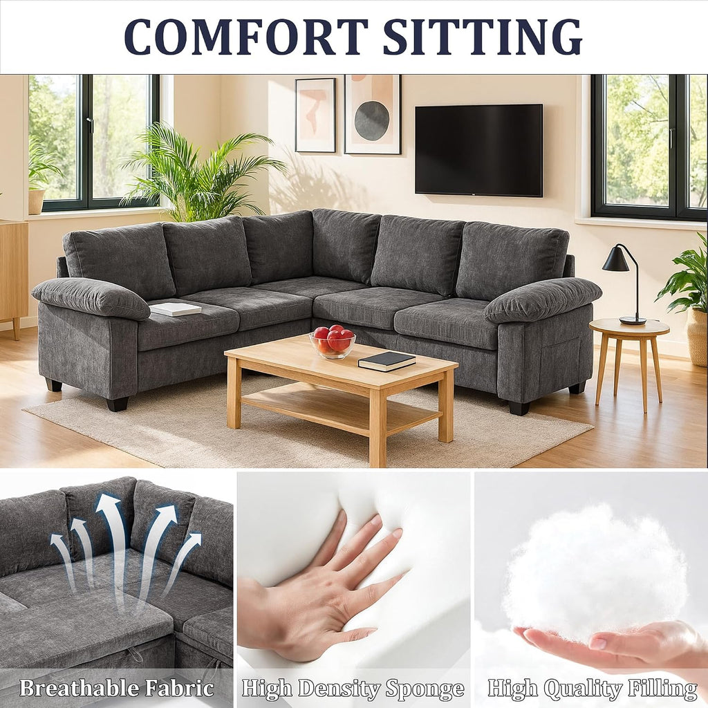 86 Inch Sectional Sleeper L Shaped Sofa with Pull Out Bed, Modular Sectional Sofa with Storage, Modern Chenille Cloud Couch, Sectional Couches for Living Room, Gray