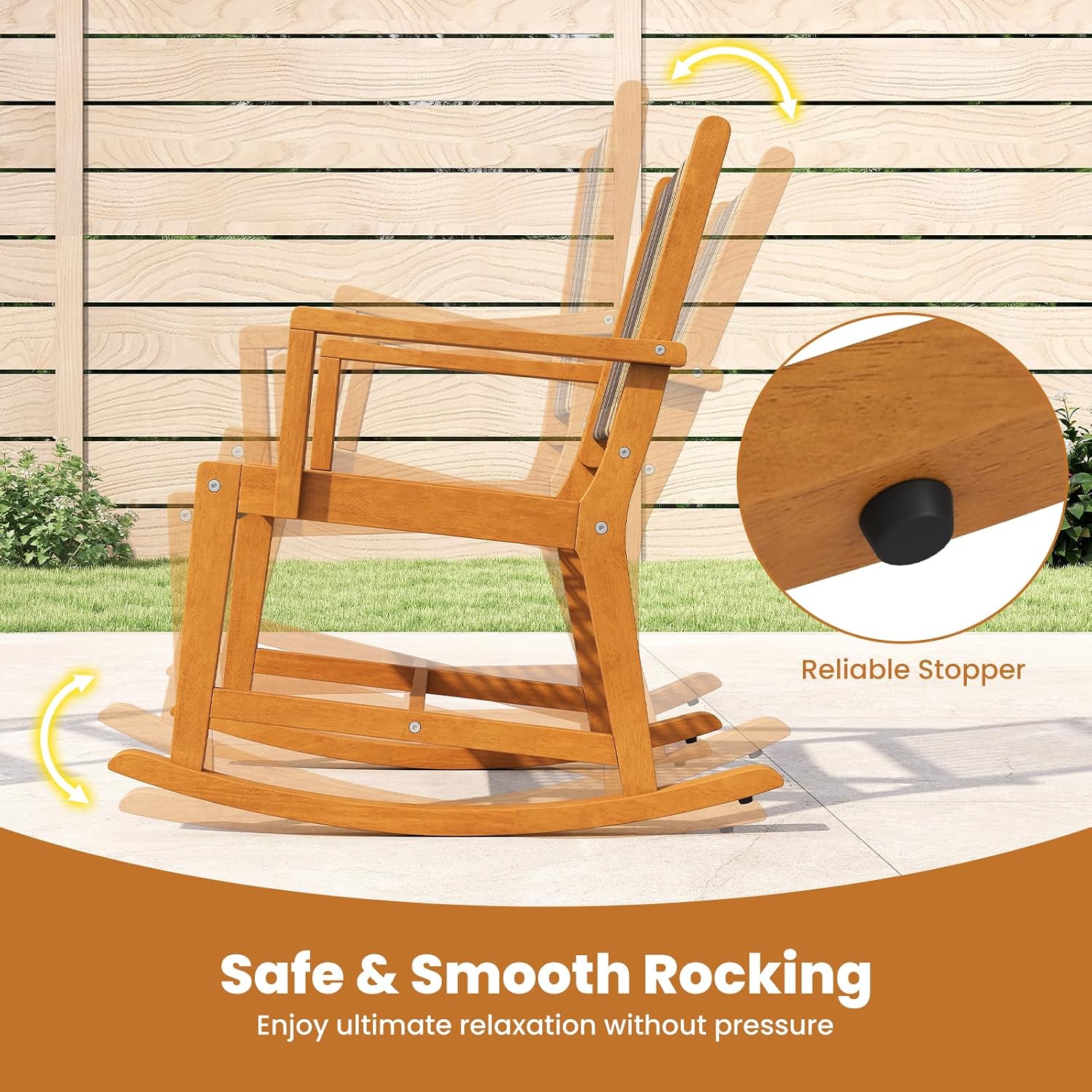 Tangkula 3 Piece Patio Rocking Set, Acacia Wood Rocker Bistro Set w/Rattan Seat & Back, 2 Outdoor Armchairs w/Square Side Table for Porch, Balcony, Backyard