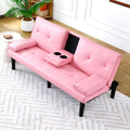 KEIKI Sleeper Sofa Bed with Cup Holder, 3 in 1 Convertible Futon Sofa Bed for Living Room, Dorm, Home Office, Pink