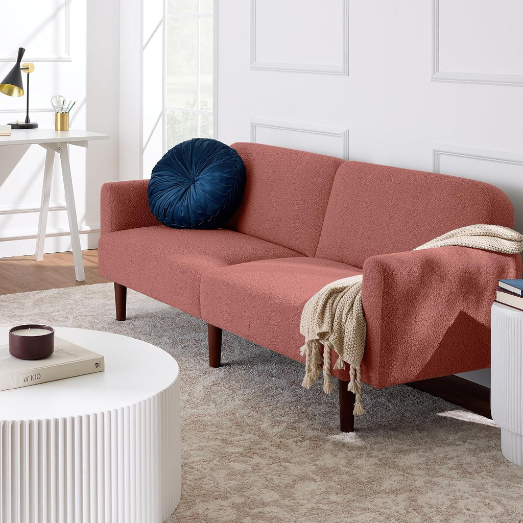 Best Choice Products 77' Mid Century Modern Boucle Loveseat Sofa, Couch, Convertible Sofa Sleeper Bed w/Real Wood, Removable Armrest - Mauve