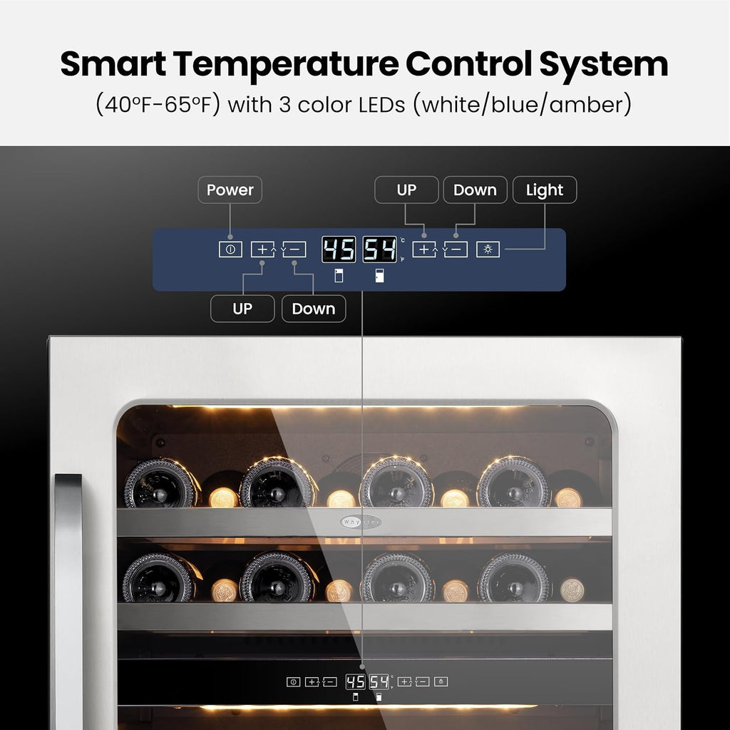 Whynter Wine Cooler Refrigerator, 24 Inch Under Counter Wine Fridge Dual Zone, 46 Bottle 40-65°F Digital Control Home/Bar/Kitchen Indoor (5.65 cu.ft)
