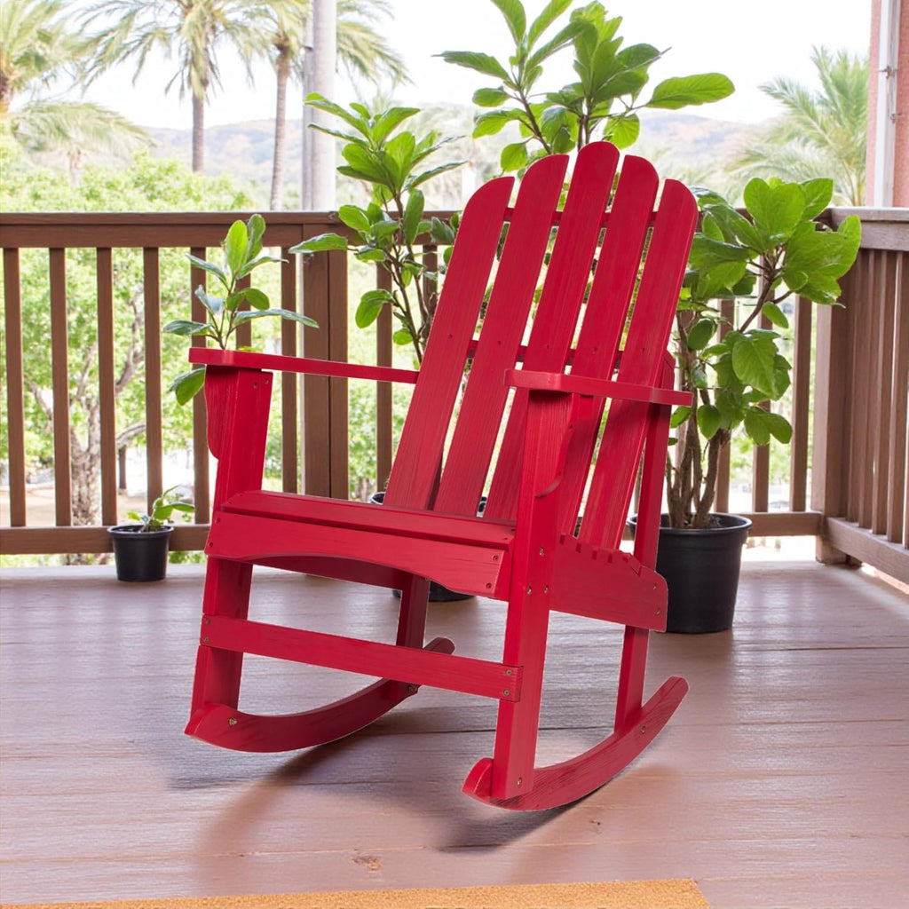 Shine Company Marina Adirondack Porch Rocker, Indoor Outdoor Wood Rocking Chair, Chili Red