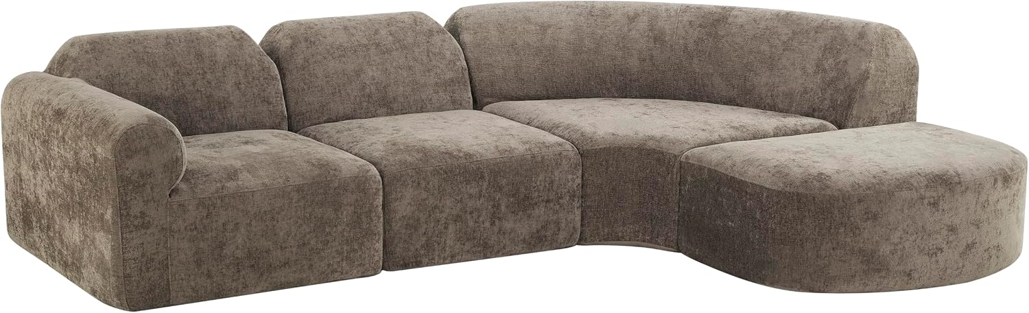 Merax Modern Curved Sectional Sofa with Ottoman, Couch 4-Piece Set High-Density Compressed Sponge, Fully Assembled, Right Hand Facing, Plush Deep Seat for Living Room, Lounge, Apartment, Dark Brown