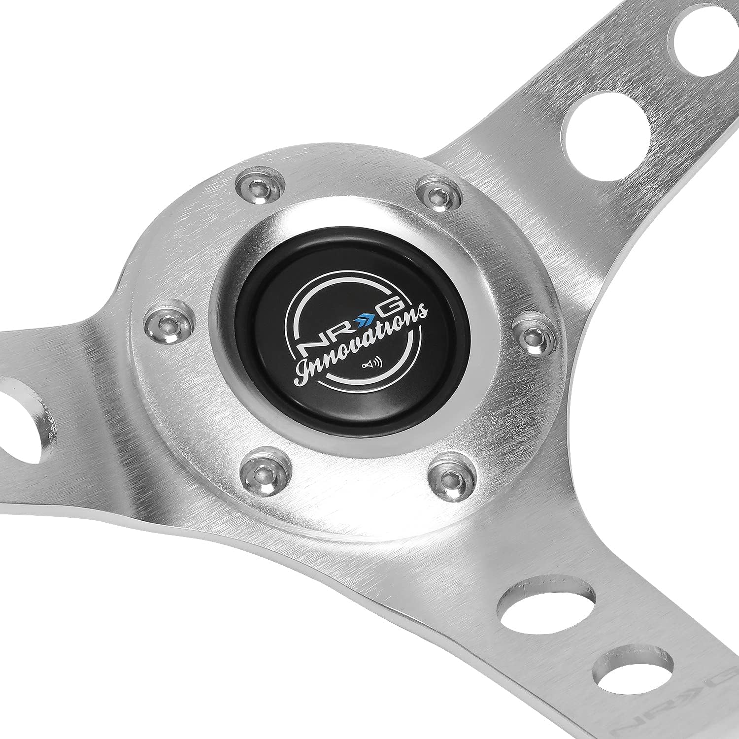 NRG Innovations NRG-RST-006WT-Y Reinforced Steering Wheel 350mm Sport Steering Wheel (3' Deep), Silver Spoke with White Leather Finish and White Stitch
