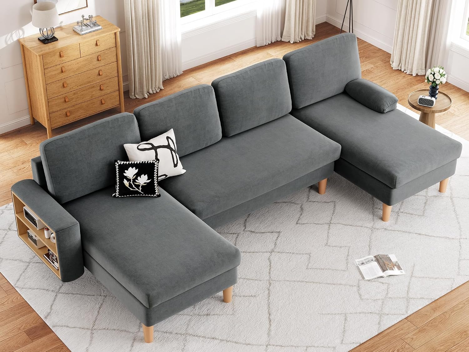 YITAHOME 109' U-Shaped Couch, 4-Seat Cloud Sofa with Dual Chaise Lounges, Storage Armrest, Cup Holder & Thick Cushions for Living Room