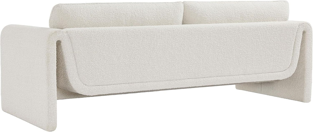 Meridian Furniture 198Cream-S Stylus Collection Modern | Contemporary Boucle Fabric Upholstered Sofa with Rich Cream Boucle Fabric, Curved Arms, 86' W x 38' D x 31' H, Cream