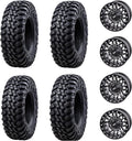 Four 32x10-14 Tusk TERRABITE 8-Ply Radial UTV Tires mounted on Tusk TETON Beadlock Wheels - POLARIS UTVs - 4/156 bolt pattern - Includes Lug Nuts (4+3 Wheel Offset, Gun Metal)