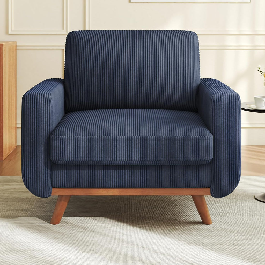Vesgantti 38.5' Accent Chair Dark Blue, Comfy Corduroy Single Sofa Seat with Spring Cushion, Upholstered Armchair with Deep Seat, Reading Chair for Adults, Modern Sofa for Living Room, Bedroom