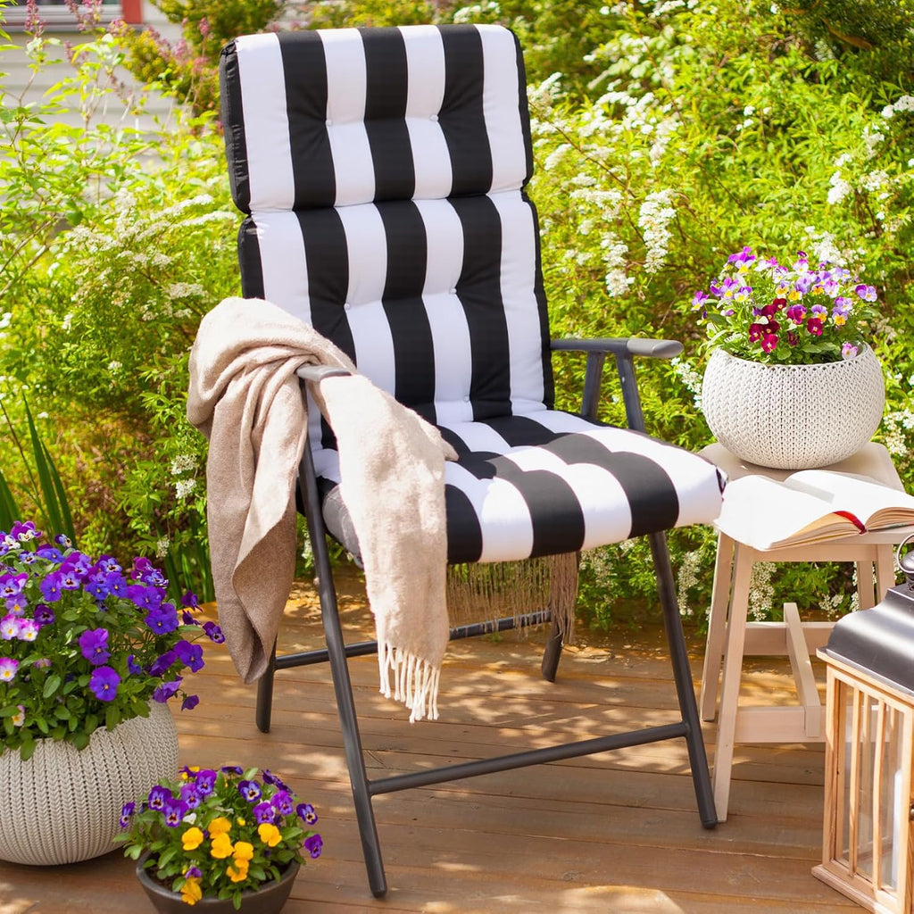 Hoteam 6 Pcs High Back Chair Cushions Set - 44'' x 21'' Indoor Outdoor Waterproof Soft Thicken Stripes Replaceable Cushion for Garden Summer Rocking Chair, Patio Furniture (Black Stripes)