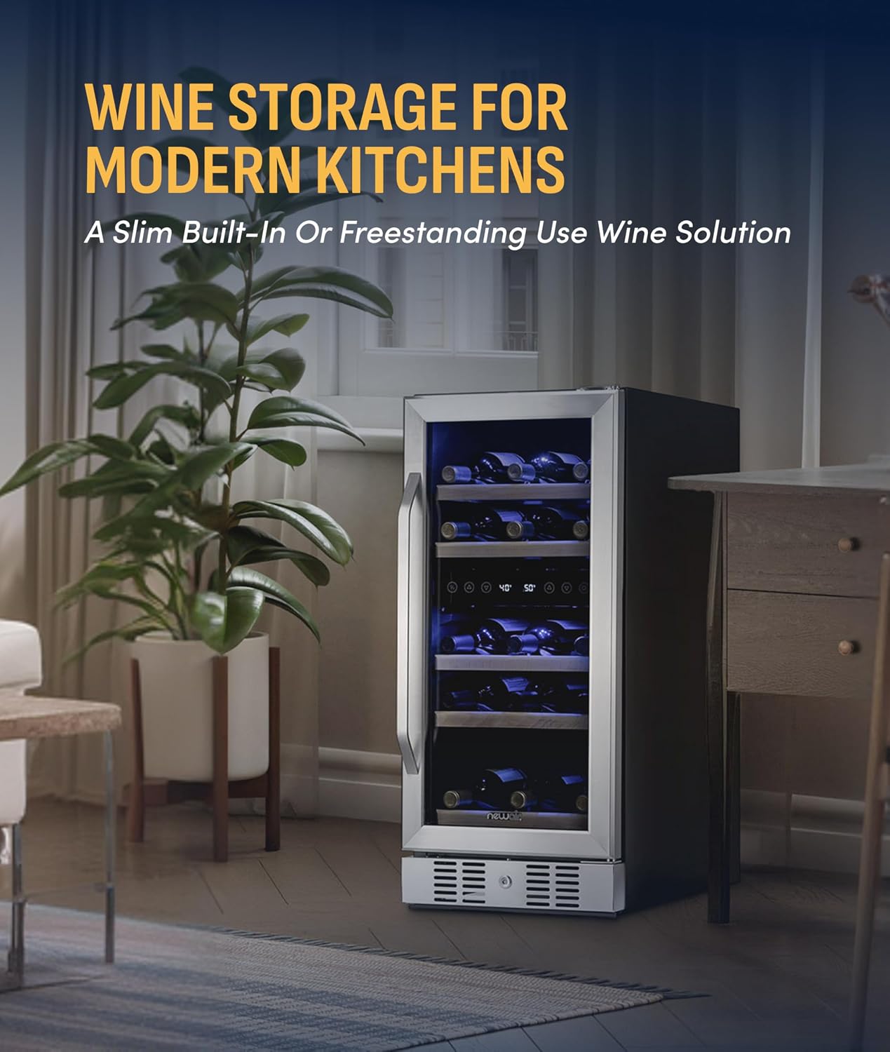 NewAir 15' Dual Zone Wine Fridge for 29 Bottles | Built-In or Freestanding Wine Cooler Refrigerator with Glass Door | Precision Cooling & Wood Shelves for Red and White Wines | Stainless Steel