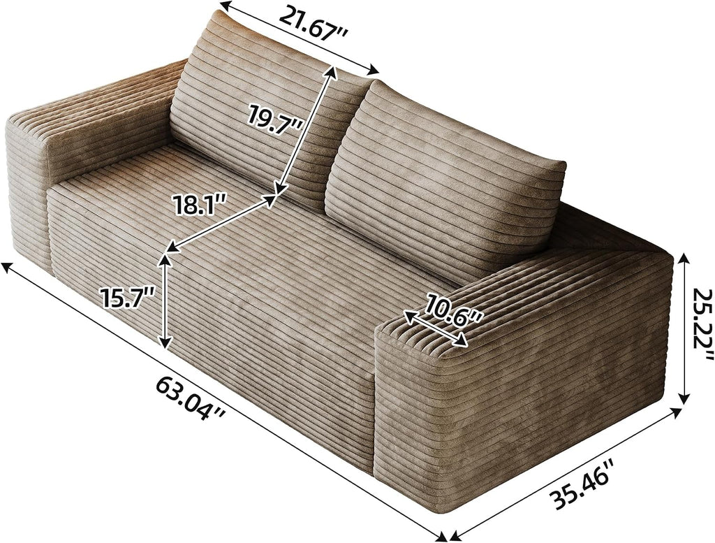 Ball & Cast 63' Loveseat Sofa with Deep Seat,Memory Foam,2 Seater Floor Couch with Corduroy Fabric,No Assembly,Cloud Sofas Couches for Small Spaces Living Room Bedroom Apartment,Easy to Move,Camel