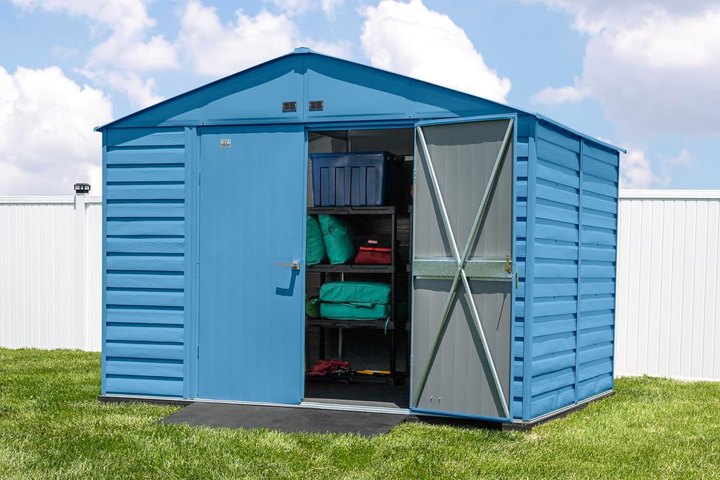 Arrow Select 10' x 8' Outdoor Lockable Steel Storage Shed Building, Blue Grey