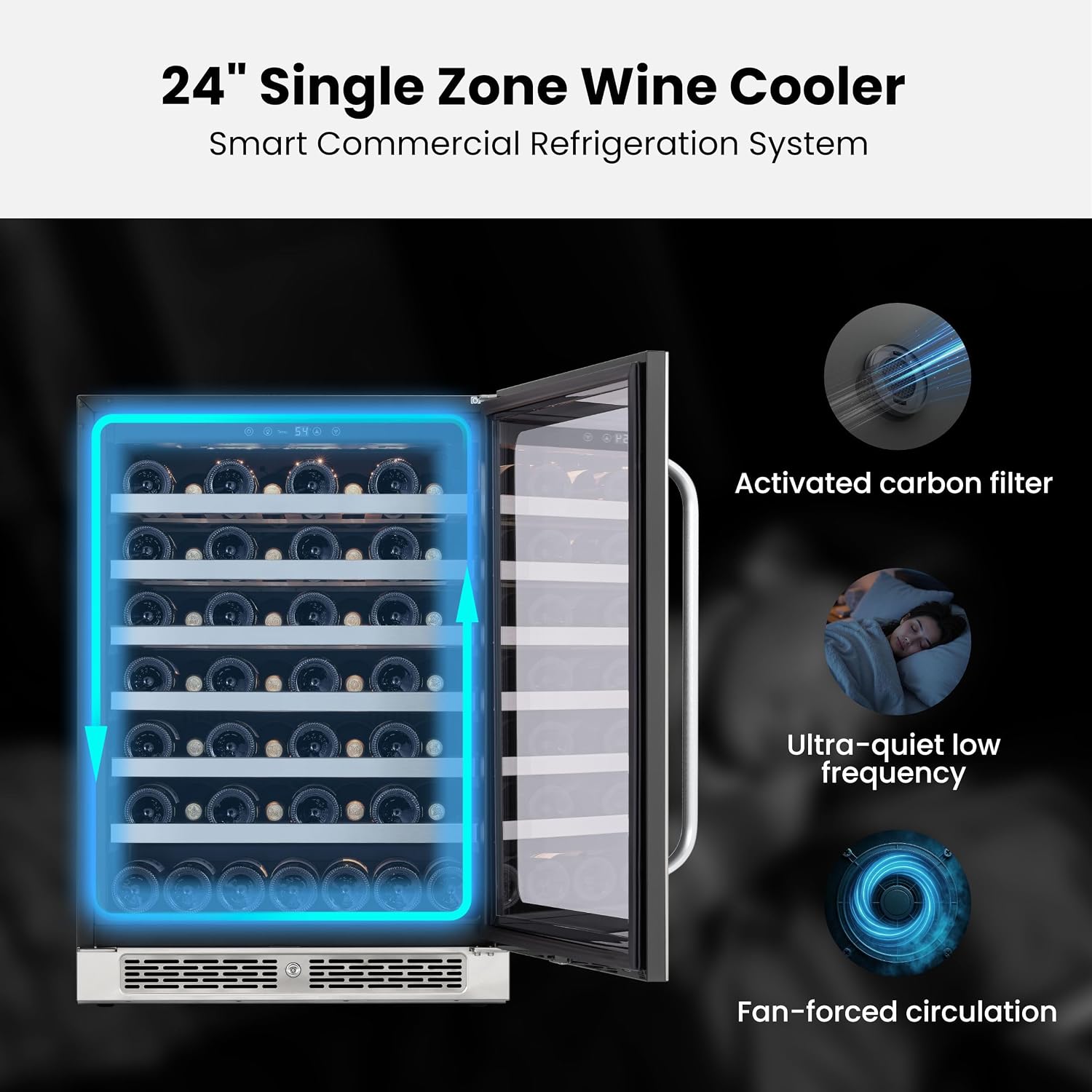24 inch Wine Fridge Cooler 54 Bottles 40-65 ℉ Wine Refrigerator with Glass Door 3 LED, Built in Freestanding or Under Counter Fridge Seamless Frame for Home Bar Office 5.65 cu.ft.