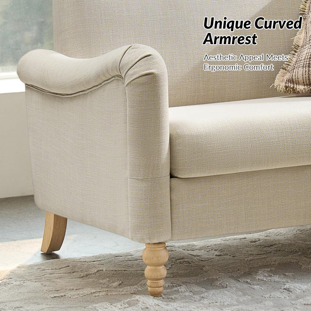 HULALA HOME 50.5' Loveseat Sofa with Solid Wood Spindle Legs, 2 Seater Farmhouse Sofa with Rolled Wide Armrests, Comfy Upholstered Small Couch for Living Room Bedroom, Linen
