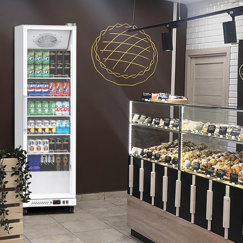 PeakPursuit Commercial Display Refrigerator, 12.4 Cu.Ft. Beverage Refrigerator Glass Door Beverage Cooler, Upright Merchandiser Cooler Display Fridge With LED Light and Adjustable Shelves