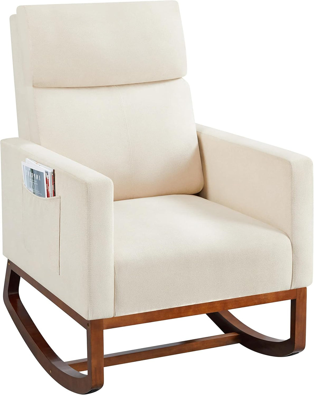 Topeakmart Upholstered Rocking Chair Nursery Modern Accent Chair with Wood Legs Side Pocket Armchair Glider Rocker for Nursery Living Room Bedroom Lounge Beige