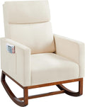 Topeakmart Upholstered Rocking Chair Nursery Modern Accent Chair with Wood Legs Side Pocket Armchair Glider Rocker for Nursery Living Room Bedroom Lounge Beige