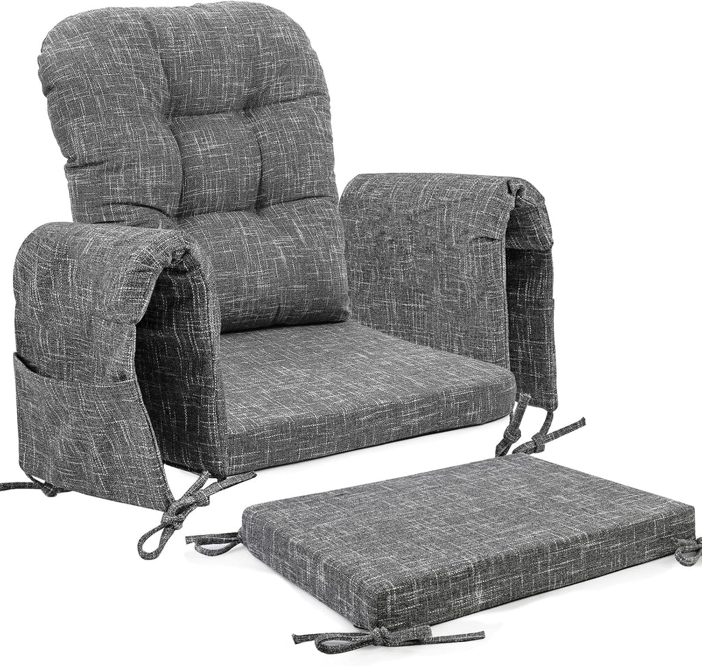 SINOSSO Glider Rocker Cushion Set (5 Pcs), Soft Blended Fabric High-Density Support Foam Seat Cushions with Ties, Fits Rocking Chair/Nursery Glider & Ottoman, Light Gray