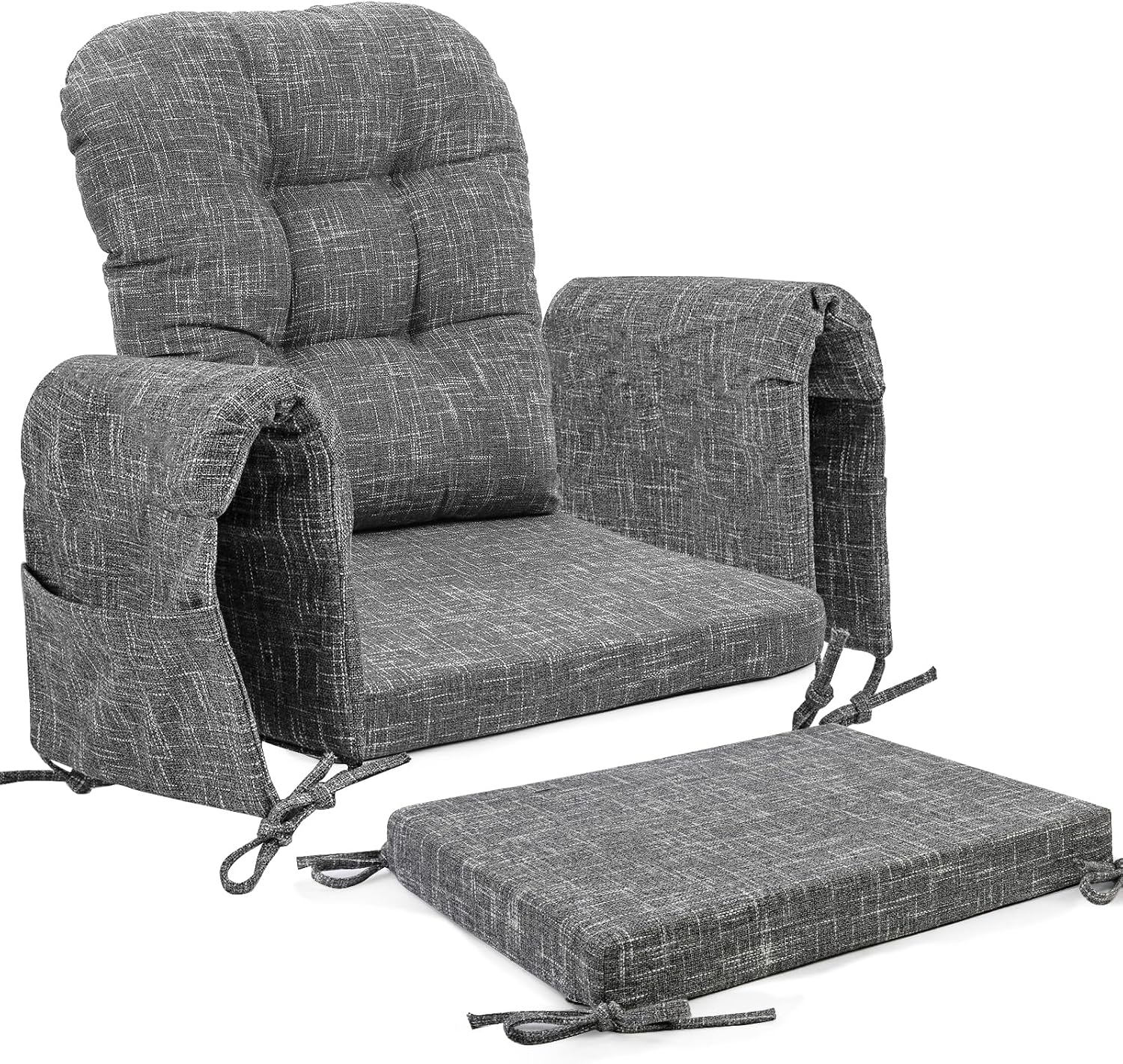 SINOSSO Glider Rocker Cushion Set (5 Pcs), Soft Blended Fabric High-Density Support Foam Seat Cushions with Ties, Fits Rocking Chair/Nursery Glider & Ottoman, Light Gray