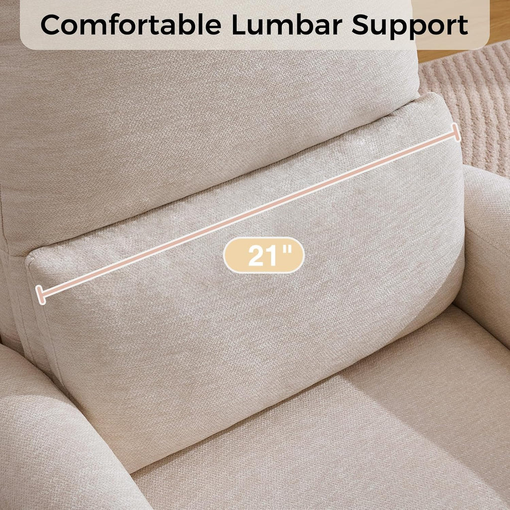 Power Swivel Rocker Recliner, Swivel Glider Nursery Recliner Chair with Lumbar Support, Upholstered Rocking Electric Recling Chairs for Adults Nursery, Living Room, Bedroom, Camel