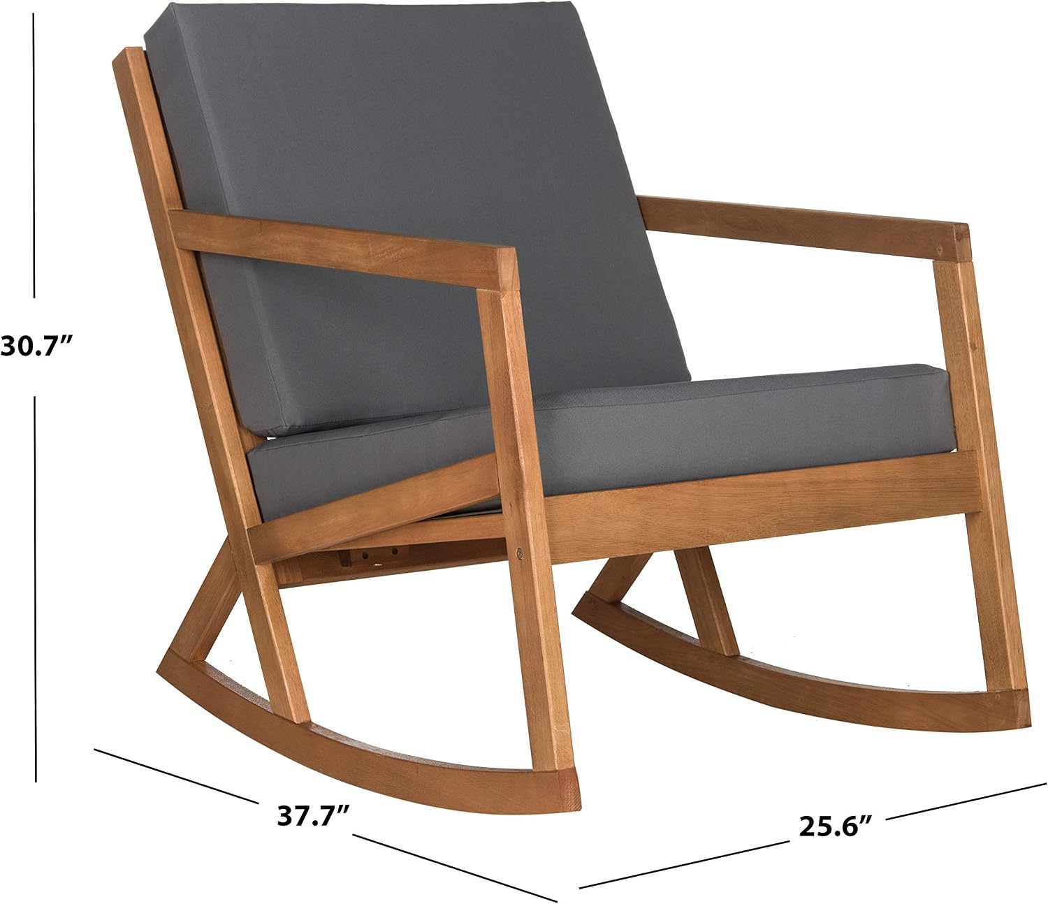 SAFAVIEH Outdoor - Vernon Rocking Chair - Natural & Grey - Solid Wood with Cushion - Shaker-Inspired Slatted Design - Ideal for Patio, Deck, Porch, Backyard, 24.6' Seat Height (PAT7013D)