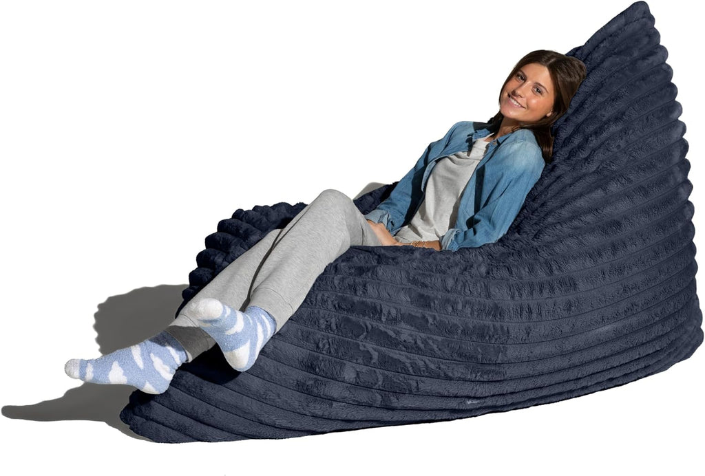 Pillow Saxx Bean Bag Rocking Chair - Elegant Oversized Rocker with Modern Wood Frame, Mondo Fur Midnight Blue
