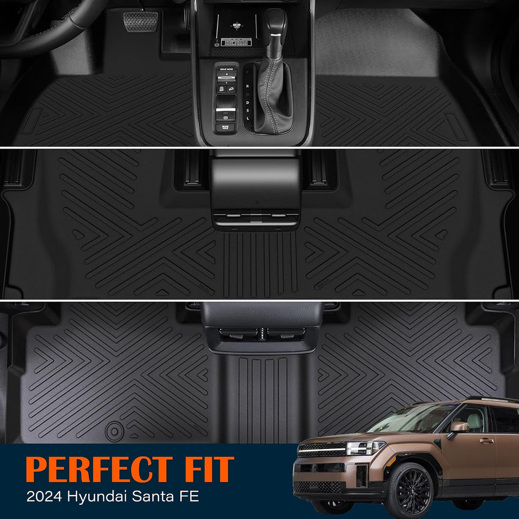 Floor Mats &Trunk Mat for 2024 2025 Hyundai Santa FE (Not for Hybrid) Seat with Backrest Mat All Weather TPE Rubber Cargo Liner Back Seat Cover 3rd Row for 2024 Hyundai Santa FE Accessories