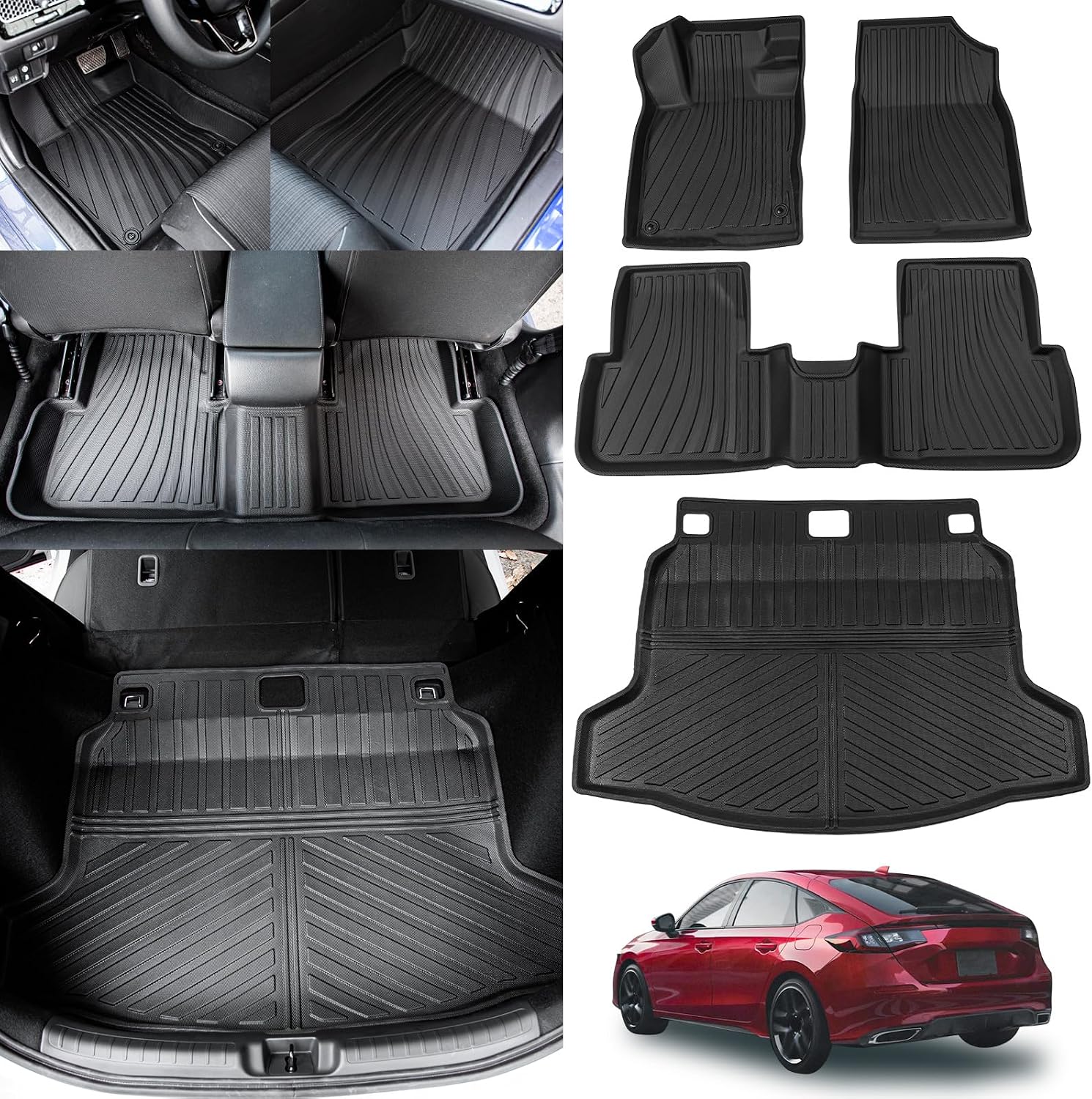 Floor Mats Compatible with 2022-2025 2026 Honda Civic Hatchback Trunk Mat Cargo Mat Cargo Liner All Weather Trunk Liner Civic Hatchback Accessories (Trunk Mat+Floor Mats)