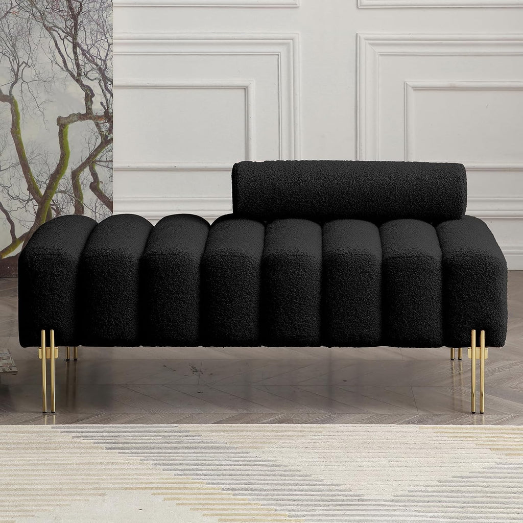 NIOIIKIT 53.2' Modern Loveseat Sofa Couch, Upholstered Accent Sofa with Golden Legs and Adjustable Backrest, Small Teddy Fleece Couches for Bedroom, Living Room, Compact Small Space (Black Teddy)