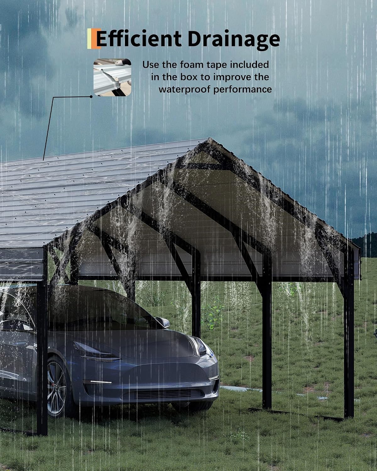 GarveeLife 12x20 ft Metal Carport, Reinforced Frame and Steel Roof for All-Weather Use, Permanent Shelter for Bass Boats, Full-Sized Pickup Trucks, and Tractors