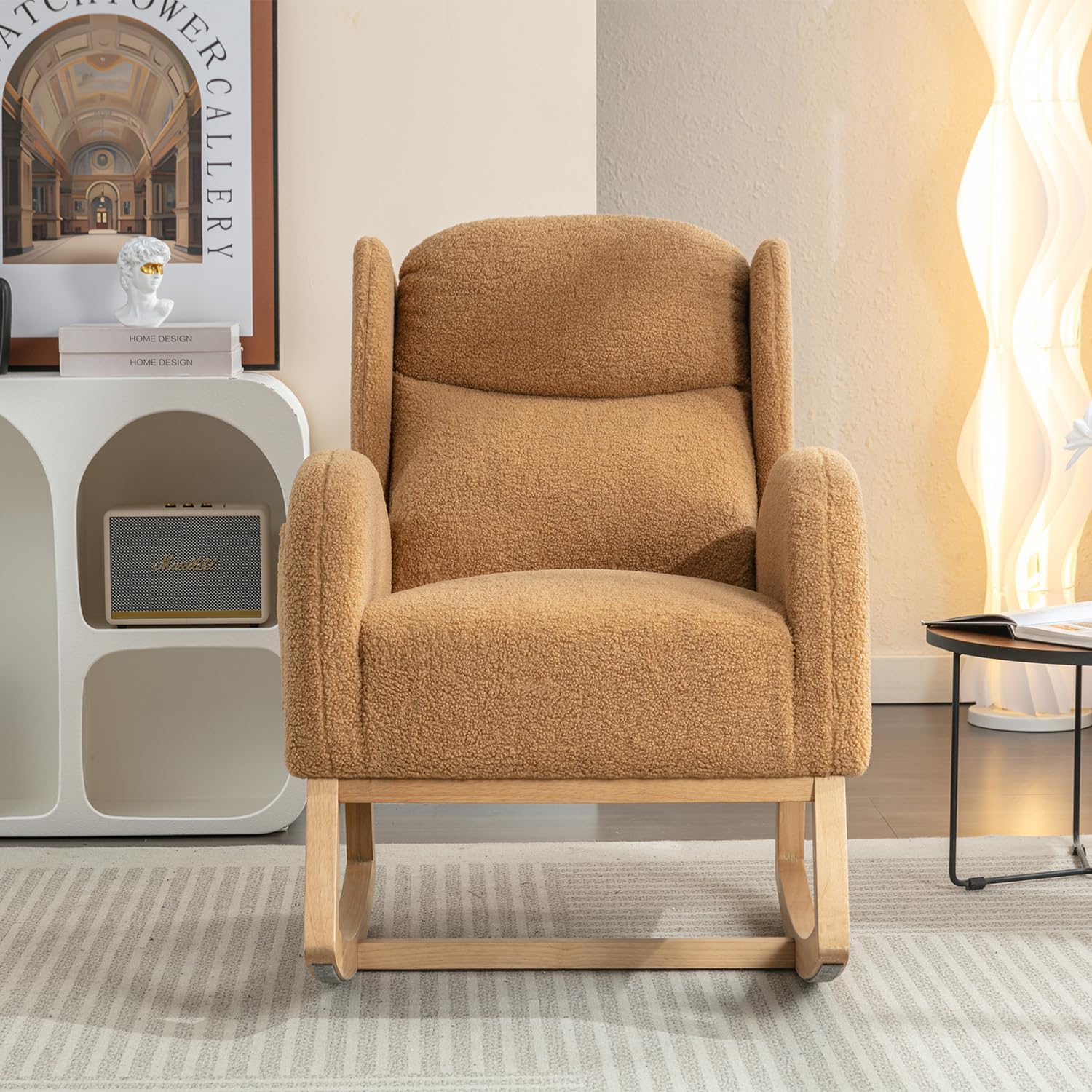 Cloud Rocking Chair Nursery, Comfy Glider Nursery Chair with Foot Rest, Upholstered Rocker, Modern Accent Reading Armchair with Solid Wood Base for Living Room, Bedroom (40' Khaki)