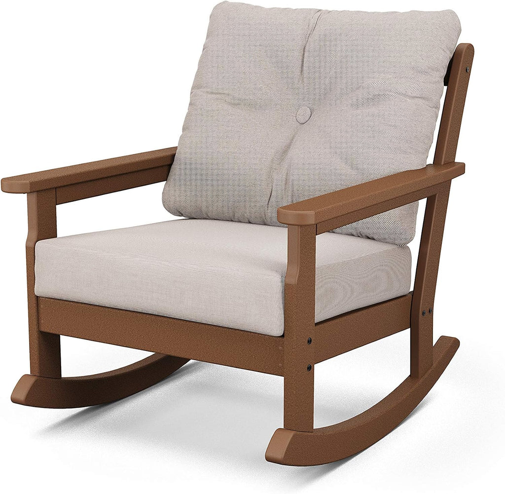 Polywood® Vineyard Deep Seating Rocking Chair in Teak/Dune Burlap