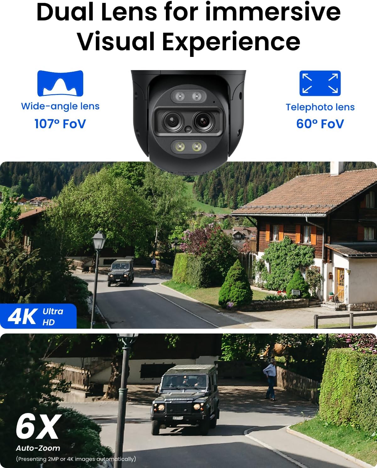 REOLINK PoE PTZ Security Camera System, 4K Camera with Dual-Lens, 6X Hybrid Zoom, 355 Pan & 90 Tilt, Auto Tracking, 24/7 Recording, AI Video Search, TrackMix PoE