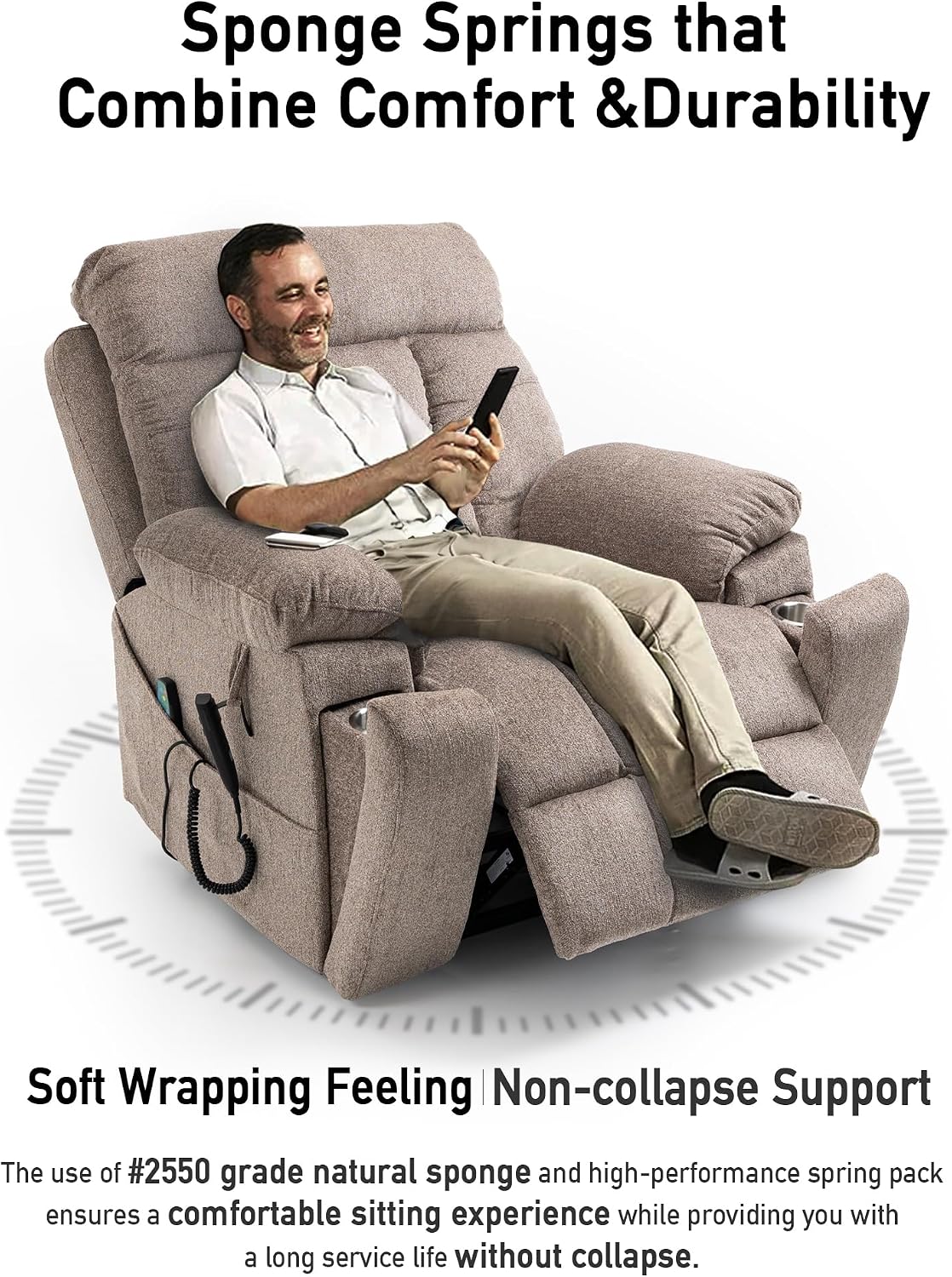 26in Extra Large Lazy Boy Recliner Chair for Tall Men Up to 6'2'/350lb Adjustment Power Lift Recliner Chair with Cupholder, Massage Chair Recliner with Lumbar Heating