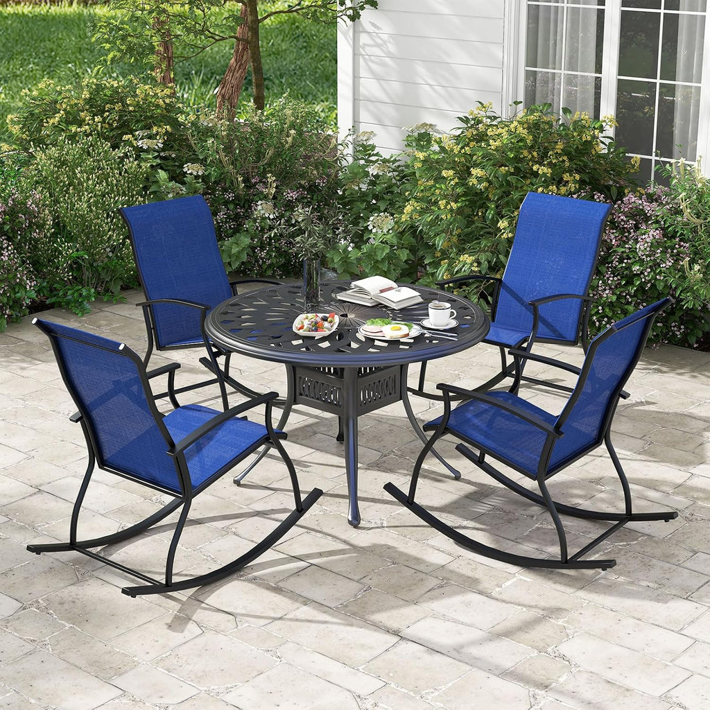 Tangkula Patio Rocking Chairs Set of 4, Outdoor Rocking Chair with Smooth & Safe Rocking Motion, Ergonomic Backrest, Breathable Fabric, All-Weather Outdoor Rocker for Backyard, Poolside (2, Navy)