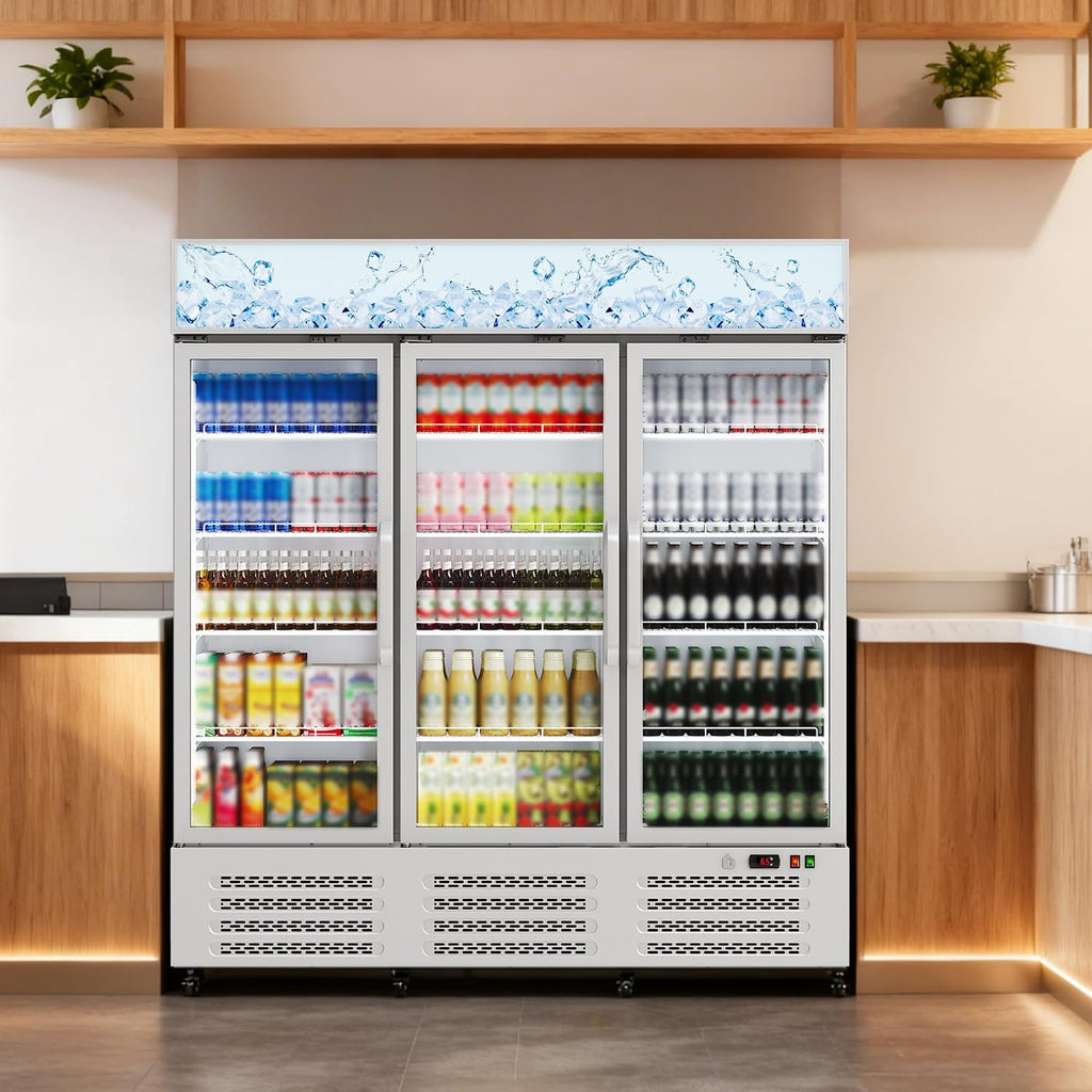 Garvee Commercial Beverage Refrigerator, 38.9 Cu.Ft. 3 Glass Door Display Refrigerator with 360° Circulation Cooling, Frost-Free, Soft LED Light, Adjustable Shelves Beverage Refrigerator Cooler