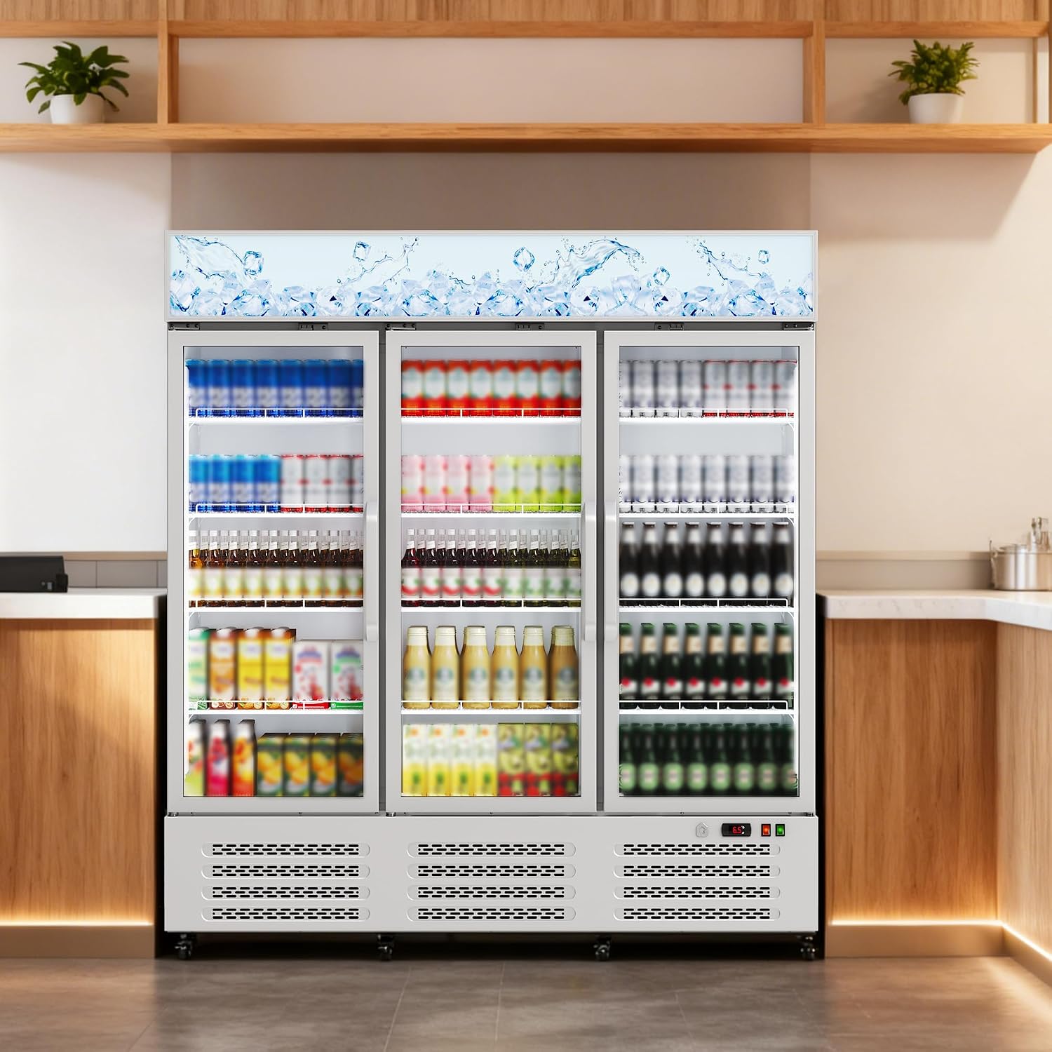 Garvee Commercial Beverage Refrigerator, 38.9 Cu.Ft. 3 Glass Door Display Refrigerator with 360° Circulation Cooling, Frost-Free, Soft LED Light, Adjustable Shelves Beverage Refrigerator Cooler